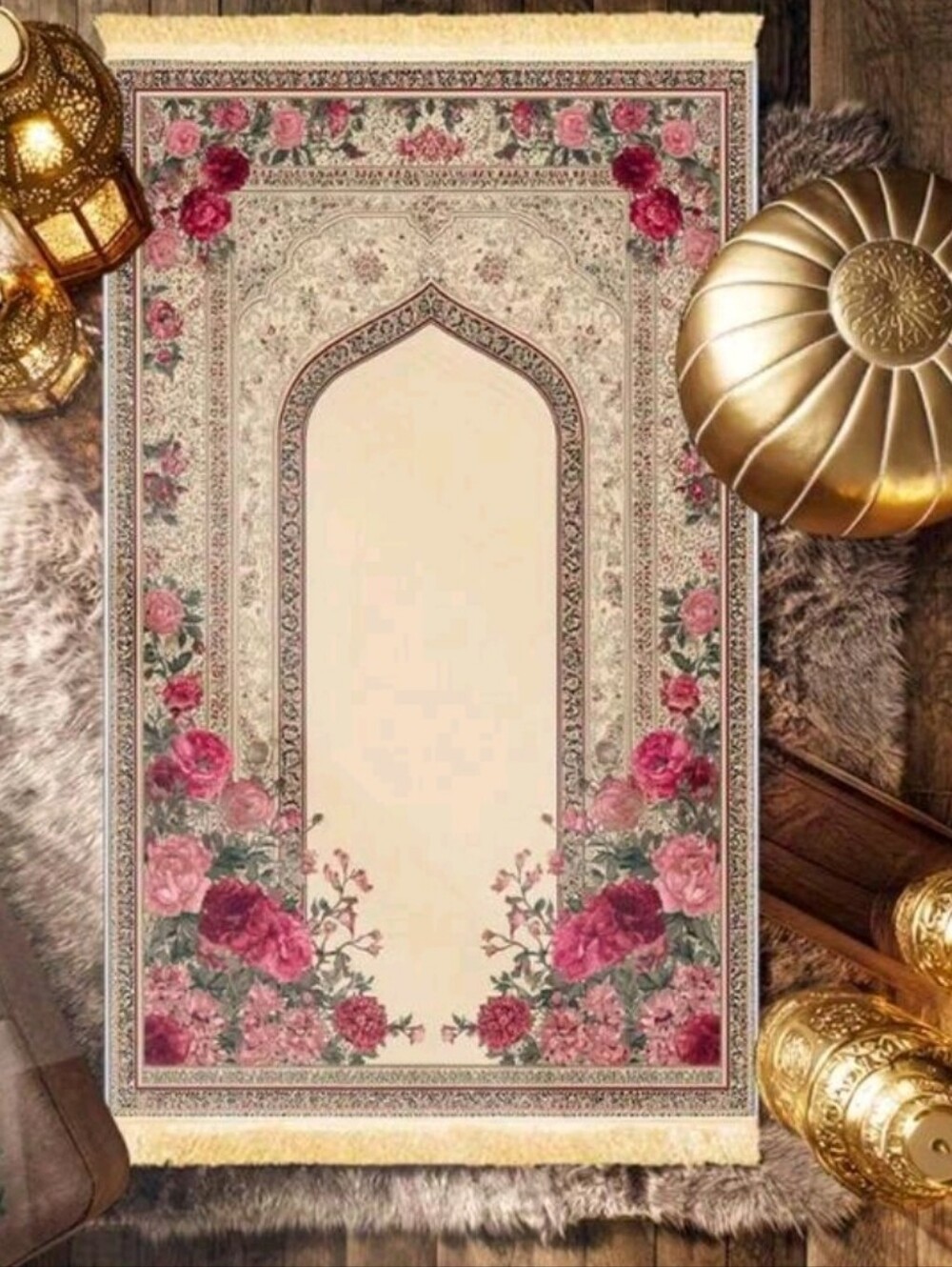 🌹🌸Floral Arch Prayer Rug - Pink Cream Design📿✨️
